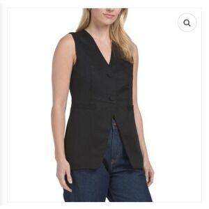 Belle Veré‎ Black Longline Sleeveless Vest Blazer Women's Size 8 NWT MSRP $98
